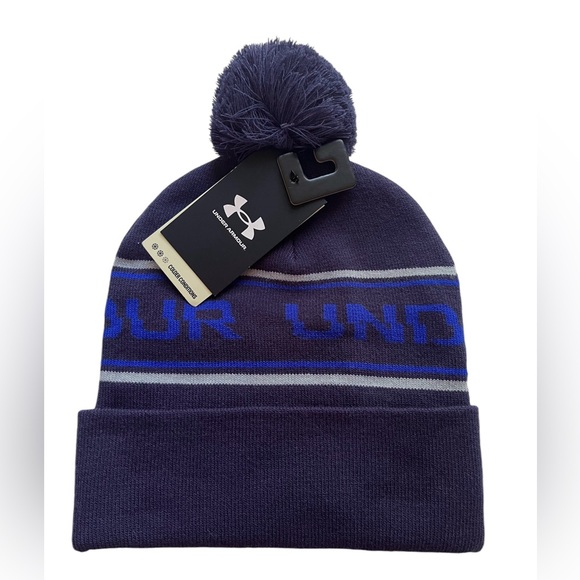 Under Armour Beanie UA Men’s OSFM Halftime Blue Cuffed Pom Knit Hat New - Picture 1 of 4